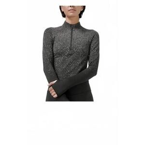 Lululemon Rest Less 1/2 Zip Herringbone Fade Black White Top Thumb Holes Size 8